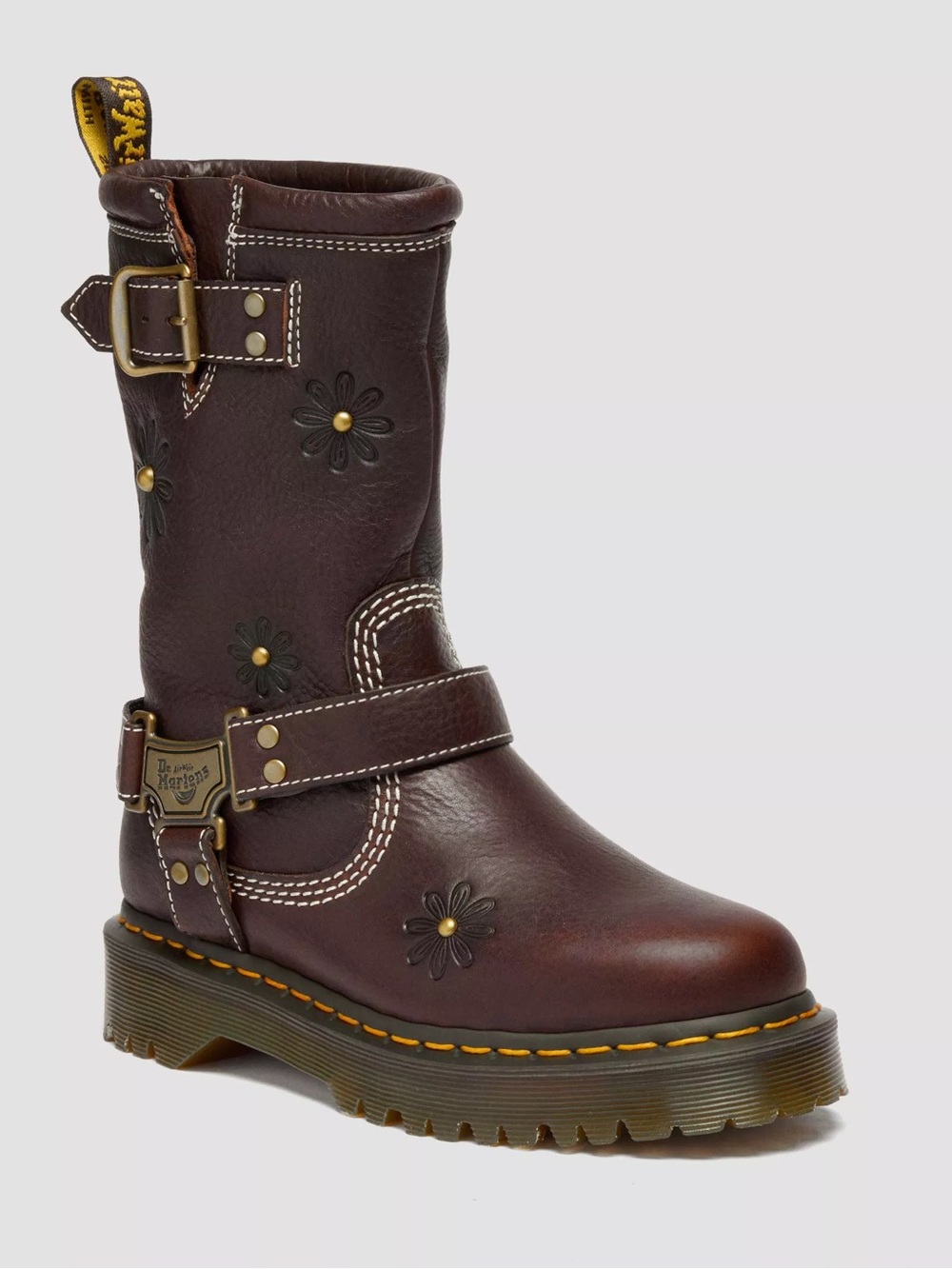 Dr. Martens Dark Brown Anistone Hi Flower Combat Boots